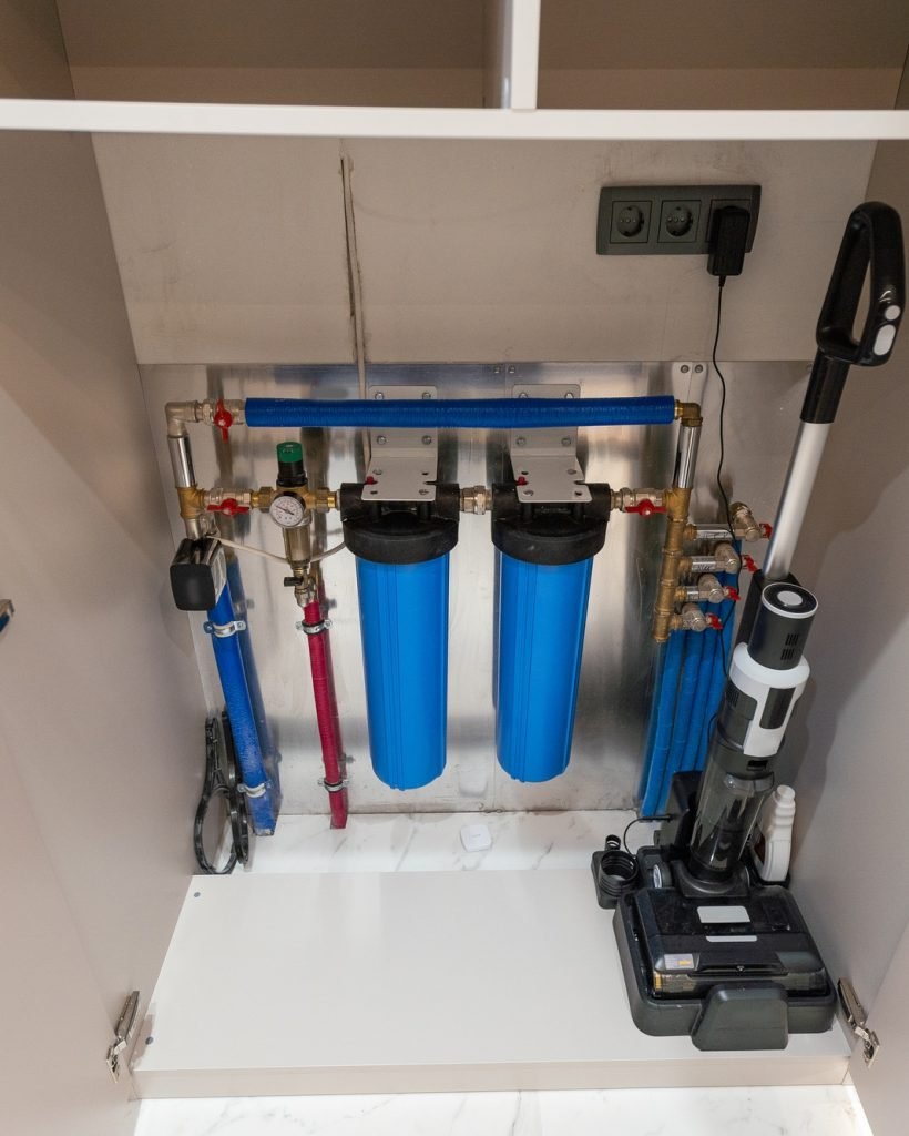 Water filter housing. Drinking Water System. Osmosis water purification filter for home use. healthy